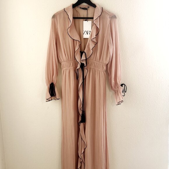 New Zara ruffled dress with bows, featuring a V-neck, long sleeves, - Picture 5 of 7